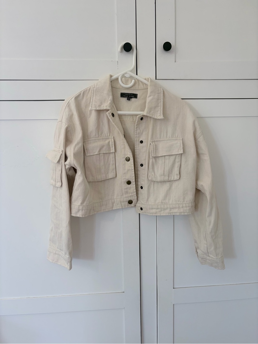 Blue Blush Cream Crop Pocket Jacket Size Medium